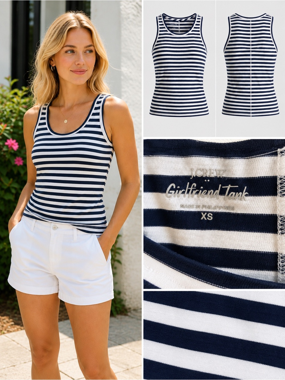 J. Crew Navy & White Striped Scoopneck Tank